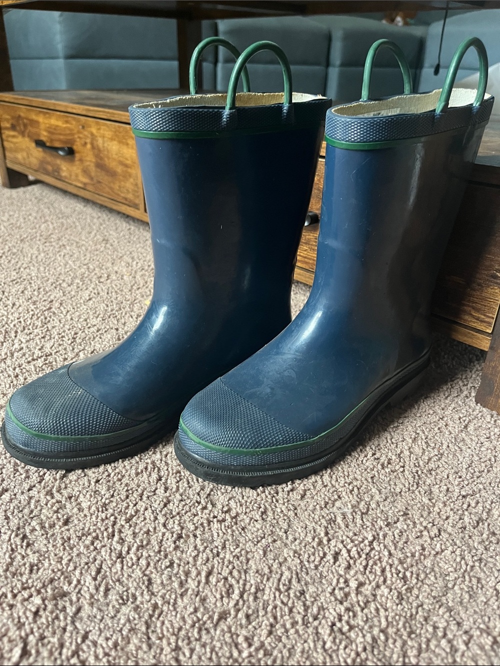 #346 Western Chief Navy Rain Boots with Green Trim